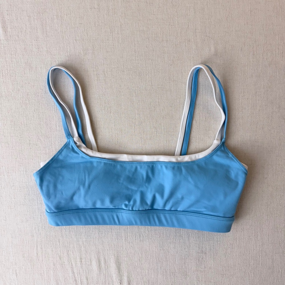 Wilo The Label Layered Activewear Sports Bra Crop Top Women Large Blue White